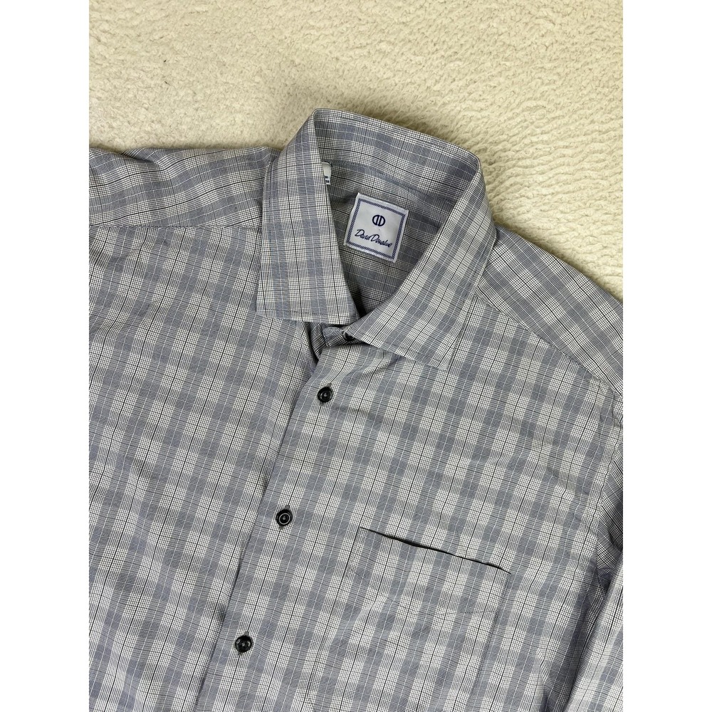 David Donahue Dress Shirt Mens Large Gray Plaid Classic Fit Cotton Long Sleeve